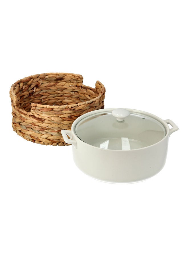 La Mesa Casserole With Lid And Sea Grass Basket Beige/White 31x26.5 x10.5cm - Image 3