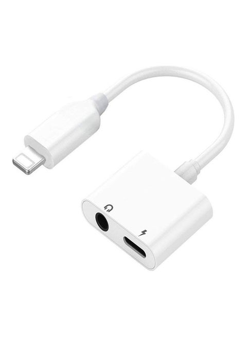 Dual Adapter from Lightning Port to 3.5mm Headphone (Aux) White