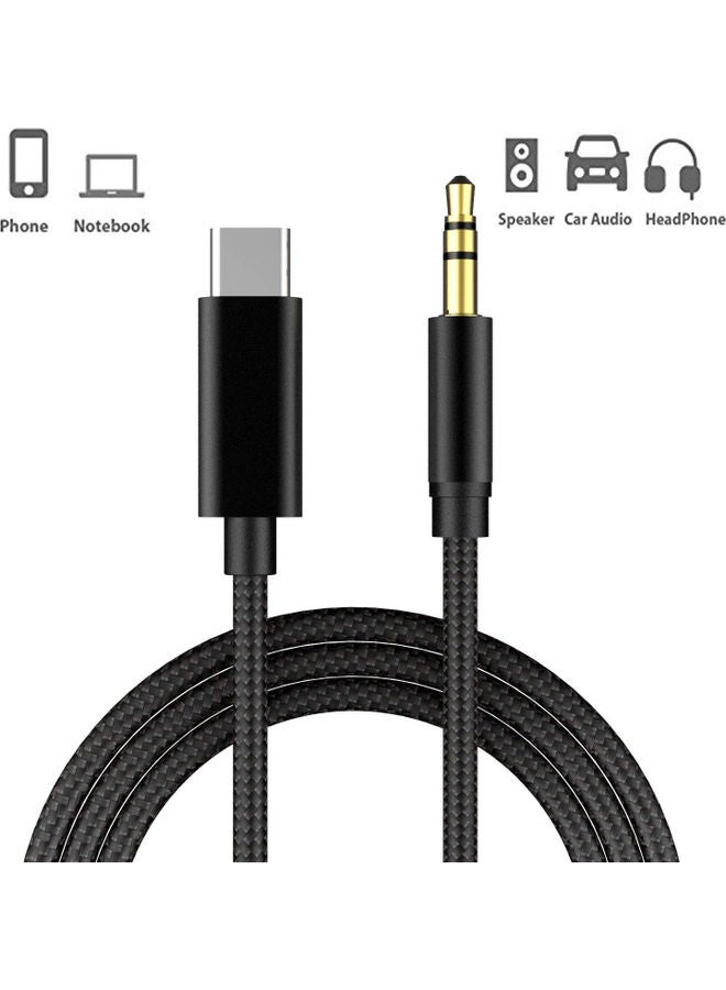 USB-C Audio Cable 1 Meter, from Type-C to Aux Male -3.2feet- Black - Image 1
