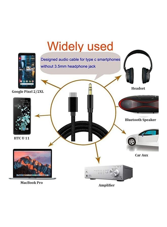 USB-C Audio Cable 1 Meter, from Type-C to Aux Male -3.2feet- Black - Image 5