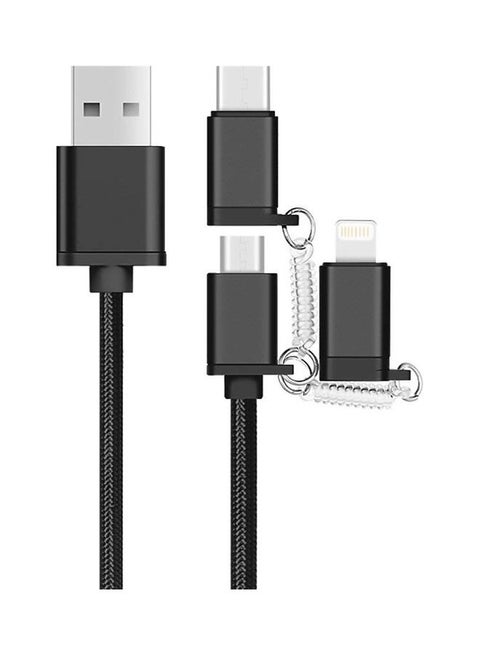 Multi Compatible Cable Micro USB Cable With Lightning Adapter And Type-C Adapter Black