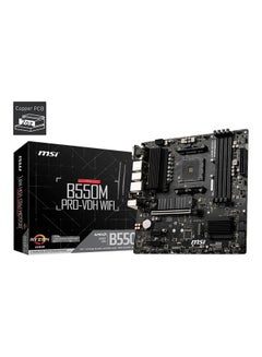 لوحة رئيسية B550M برو-VDH بتقنية الواي فاي مع مقبس AM4 وشريحة إيه إم دي B550 وذاكرة رام DDR4 بالميجاهرتز و4 فتحات وذاكرة سعة 128 جيجابايت مع المعيار الموسع الصغير للتقنية المتقدمة لون أسود.