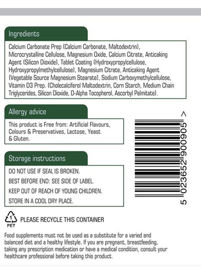 Natures Aid Calcium Magnesium And Vitamin D3 Food Supplement - 90 Tablets - Image 2
