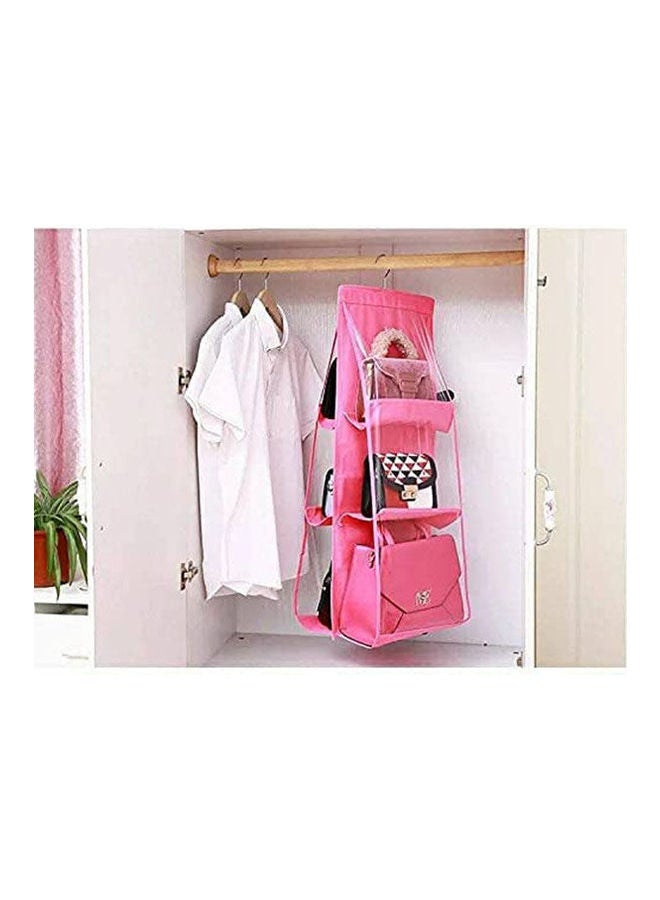 Hanging Handbag Organizer Dust-Proof Storage Holder Bag Wardrobe Closet For Purse Clutch With 6 Larger Pockets Pink 35x90cm 