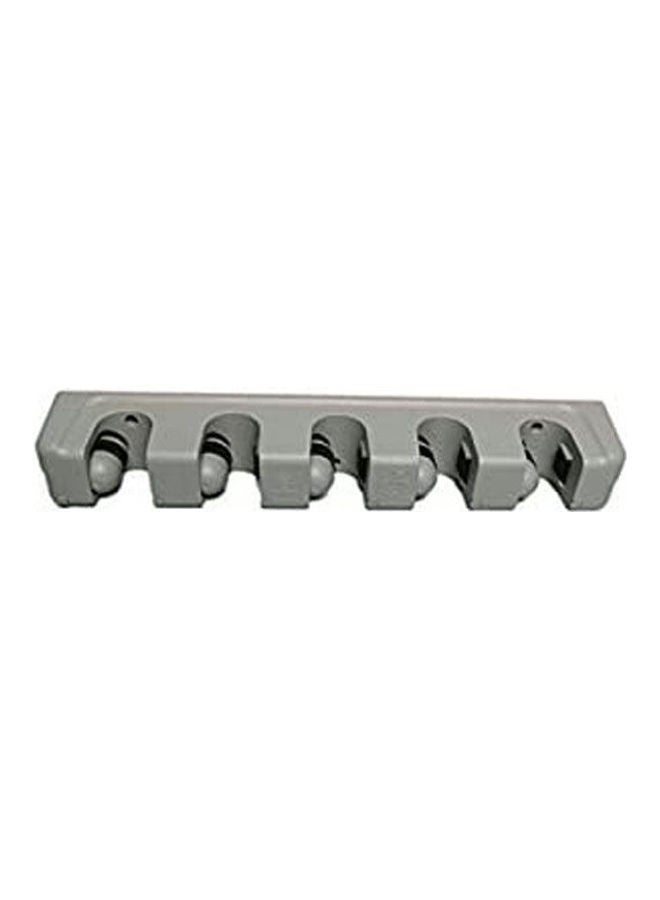 5 Position 6 Hooks Wall Mounted Mop Broom Holder Hanger Kitchen Shelf Storage Holder Garage Storage Grey  - Image 1