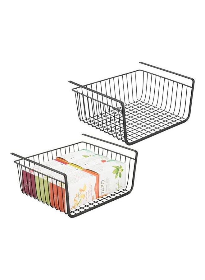 Household Metal Under Shelf Hanging Storage Bin Basket Black 33 x 25.4 x 15.2cm