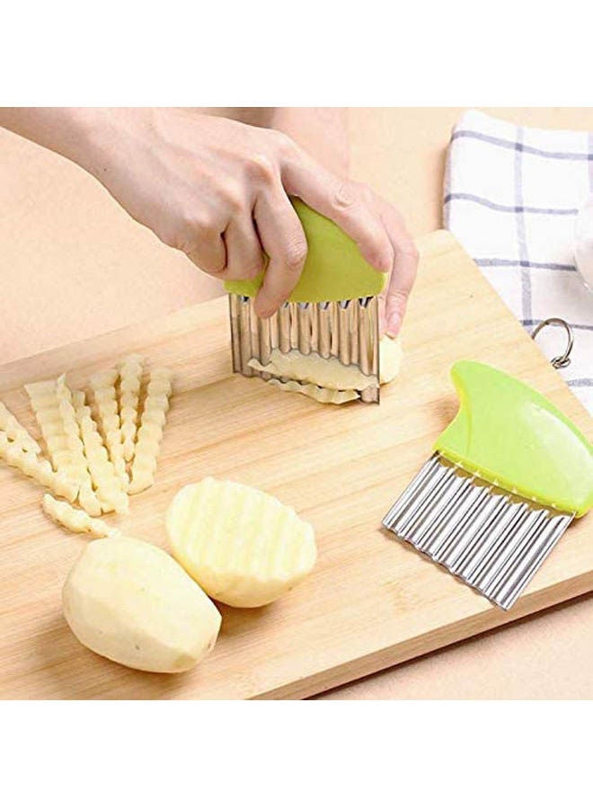 Stainless Steel Potato Chip Dough Vegetable Fruit Crinkle Wavy Cutter Blade Knife Tool Multicolor 10.7x7.7cm - Image 1