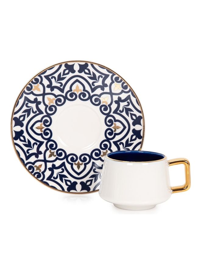 Dallaty 12-Piece Porcelain Turkish Coffee Cup And Saucer Set Blue/White/Gold 220ml  - Image 2