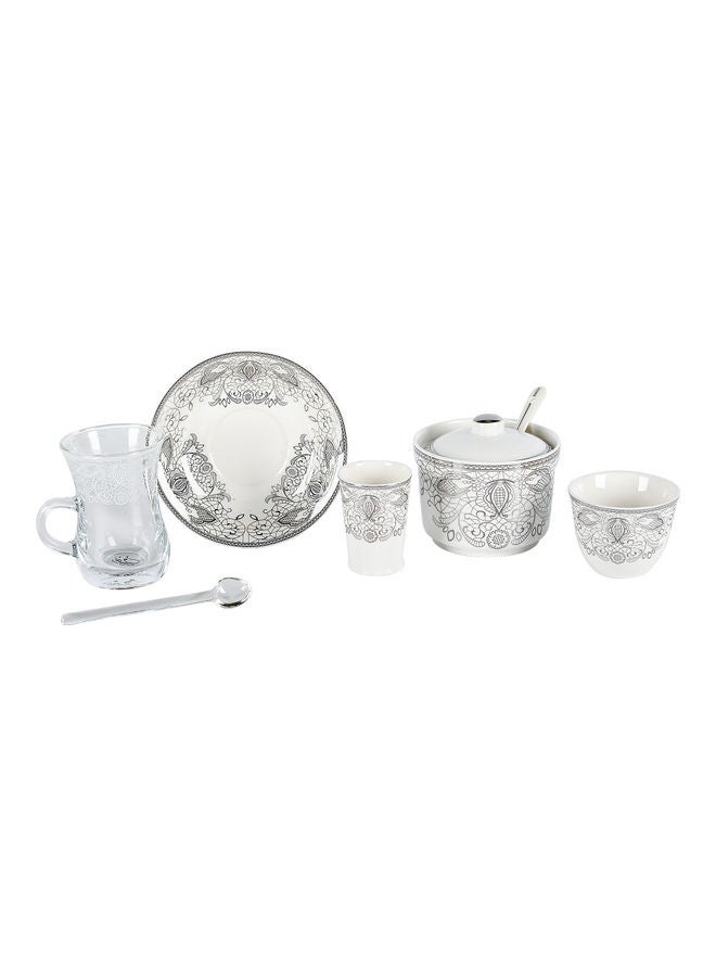 Dallaty 28-Piece Porcelain Tea And Coffee Set Silver/White 150ml - Image 2