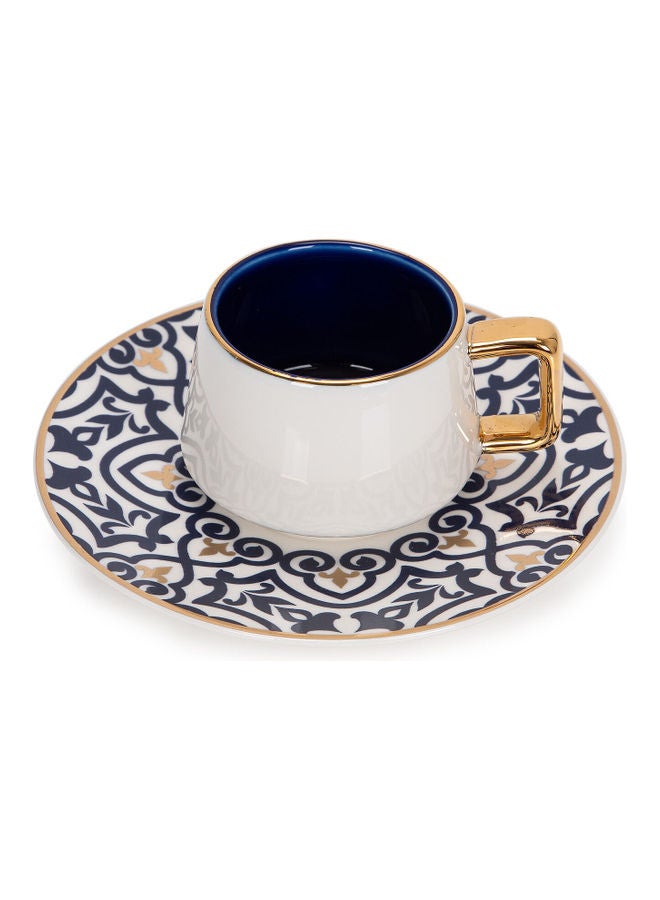 Dallaty 12-Piece Porcelain Turkish Coffee Cup And Saucer Set Blue/White/Gold 220ml  - Image 3
