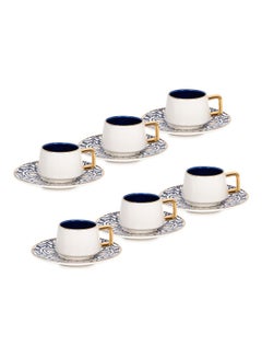 Dallaty 12-Piece Porcelain Turkish Coffee Cup And Saucer Set Blue/White/Gold 220ml  - Image 1
