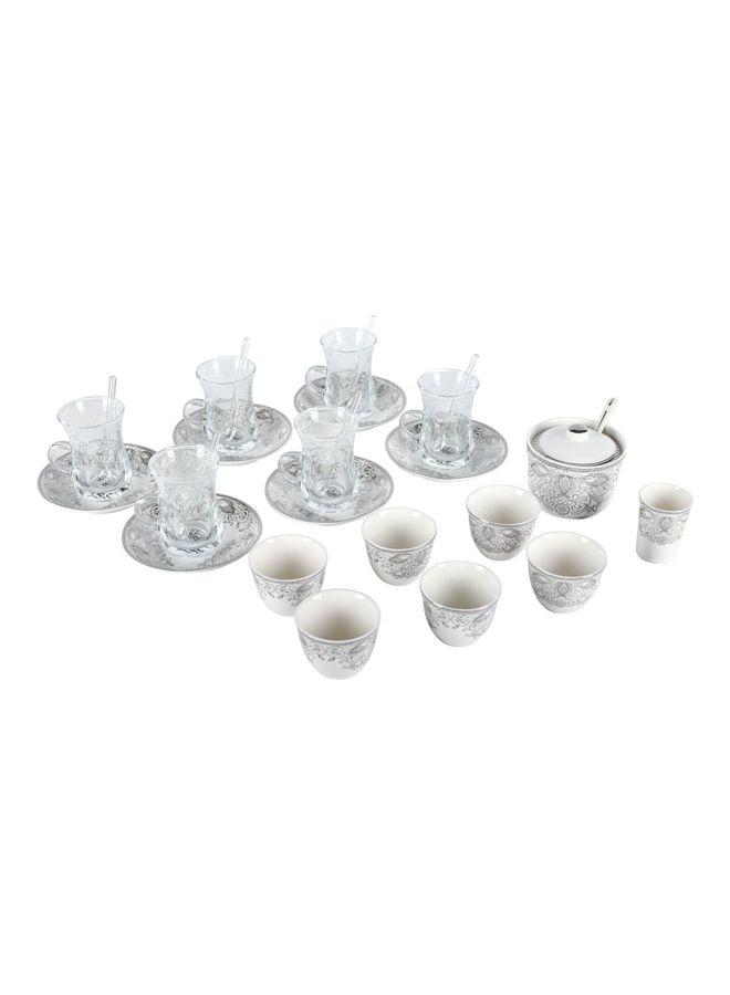 Dallaty 28-Piece Porcelain Tea And Coffee Set Silver/White 150ml - Image 1