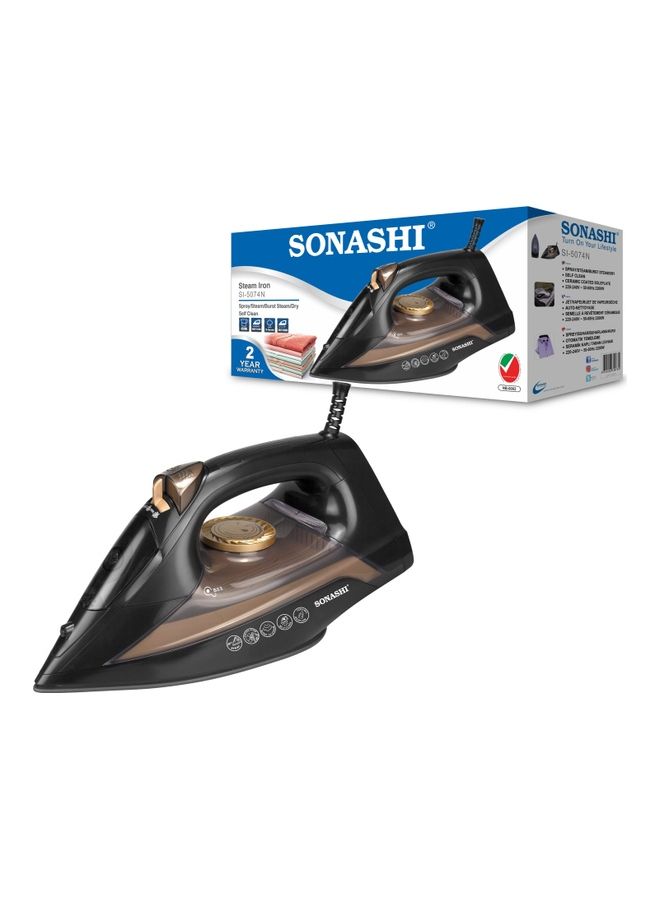 SONASHI - Steam Iron with Ceramic Coated Soleplate/Self Clean Function | Spray/Steam/Burst Steam and Dry Iron Options | Manual Temperature Setting based on Cloth Type 1 kg 2200 W SI-5074N Black - Image 1
