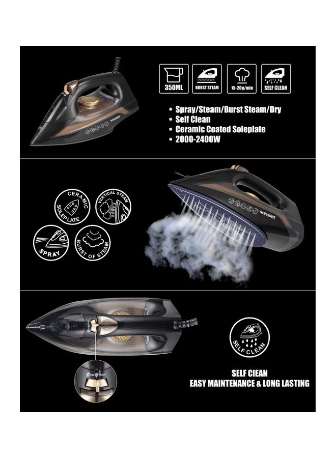 SONASHI - Steam Iron with Ceramic Coated Soleplate/Self Clean Function | Spray/Steam/Burst Steam and Dry Iron Options | Manual Temperature Setting based on Cloth Type 1 kg 2200 W SI-5074N Black - Image 1