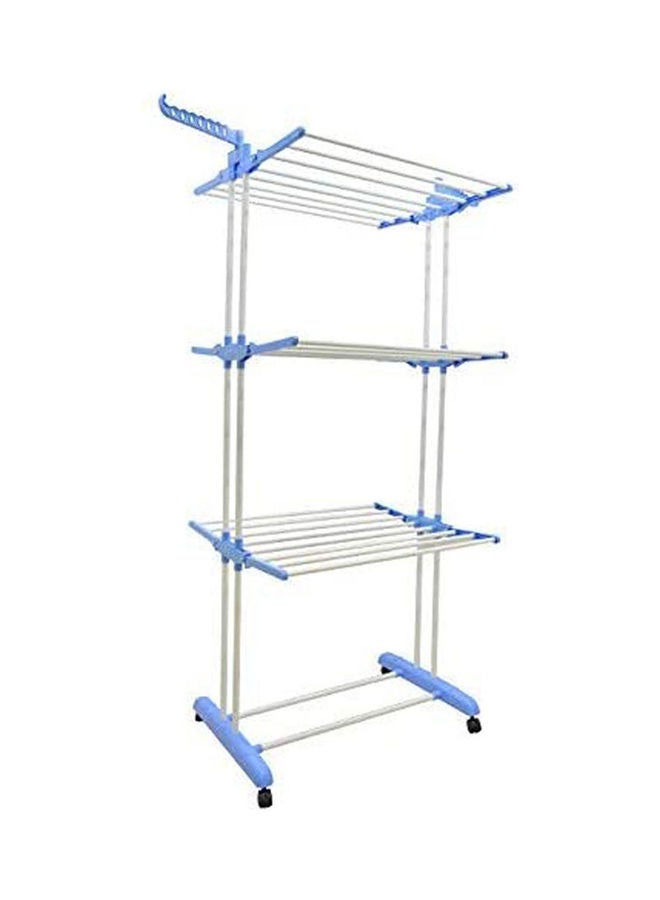 Blossoms Foldable Clothes Laundry Drying Rack With Fordable Wings Shape Standing Airfoil-Style Rack Hanging Rods 3 Layer & Four 360 Degree Wheels Blue-Silver 170*126cm  - Image 3