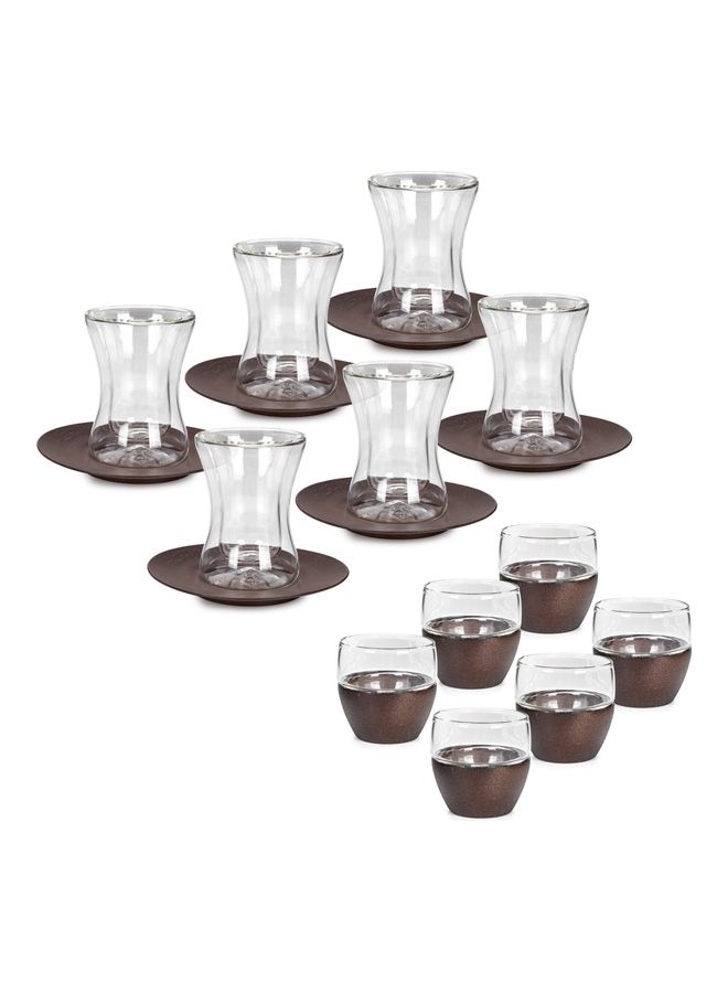 Dallaty 18-Piece Wood Arabic Tea And Coffee Set Clear/Brown 150ml - Image 1