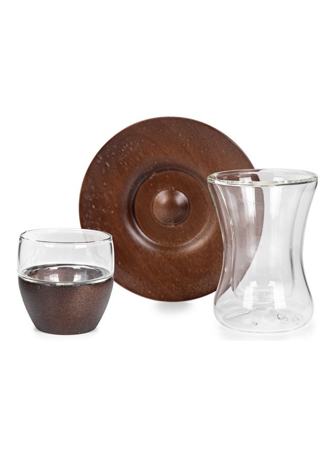 Dallaty 18-Piece Wood Arabic Tea And Coffee Set Clear/Brown 150ml - Image 2