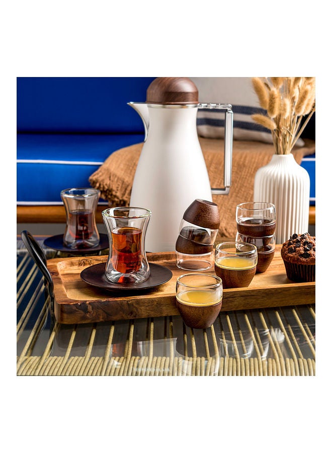 Dallaty 18-Piece Wood Arabic Tea And Coffee Set Clear/Brown 150ml - Image 4