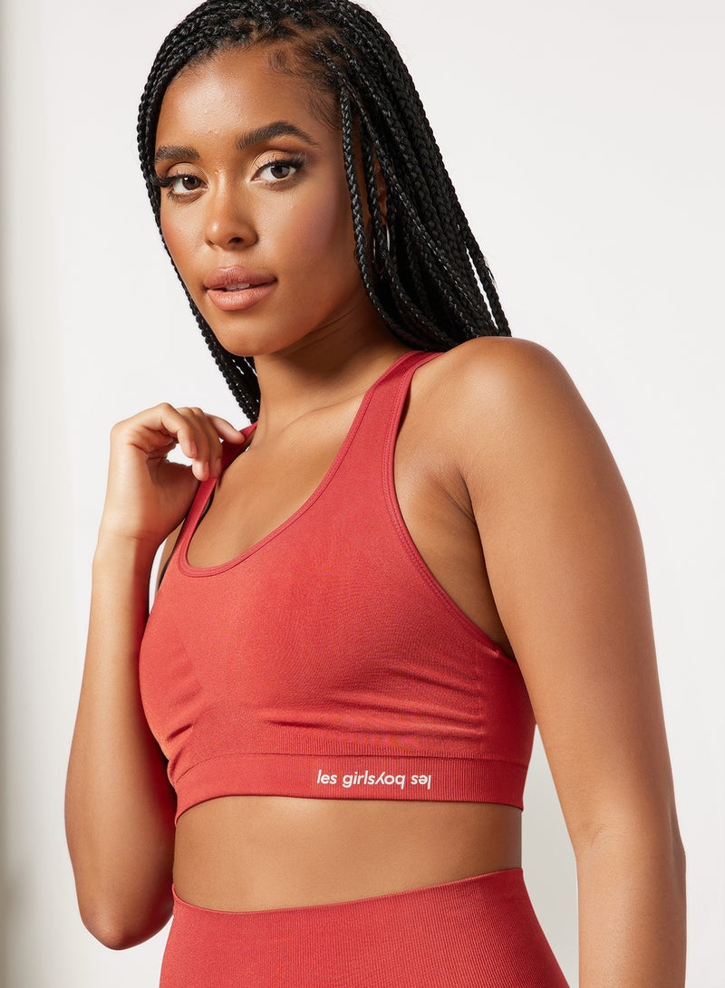 Les Girls Les Boys - Seamless Logo Crop Top Brown - Image 1