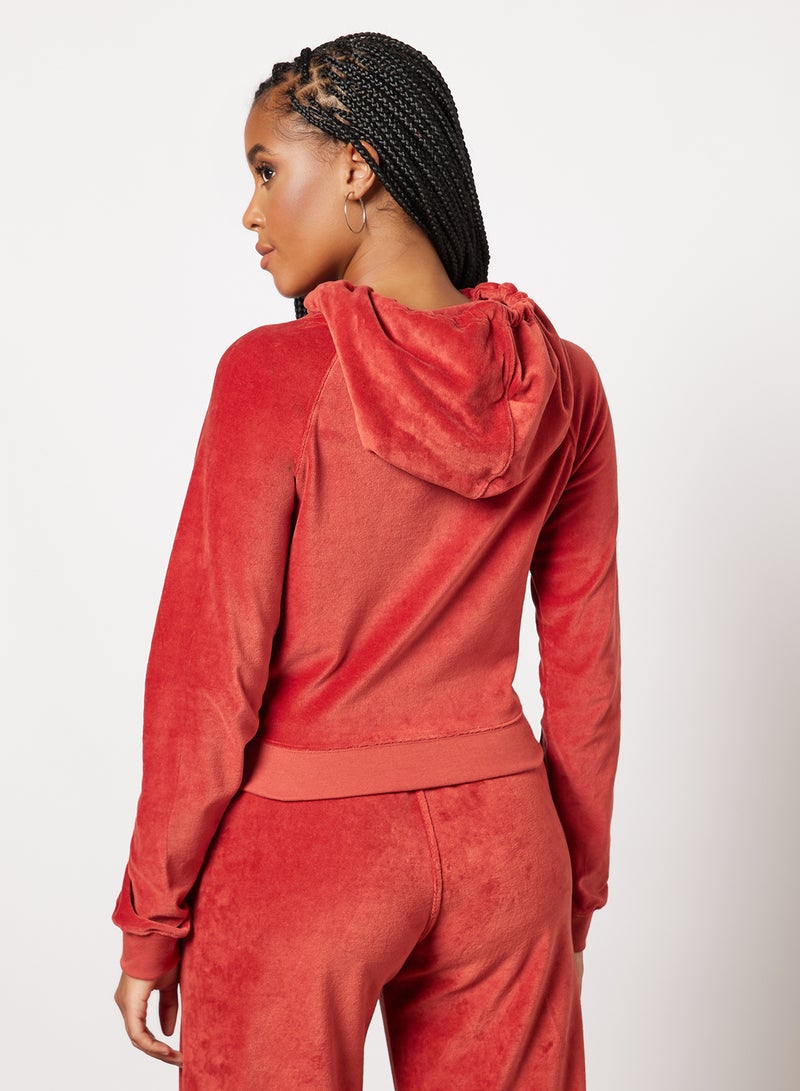 Les Girls Les Boys Basic Zip-Up Velvet Hoodie Red  - Image 2