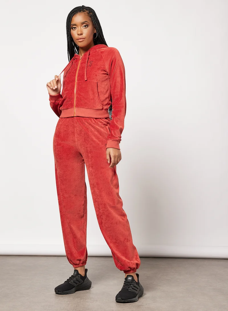 ليس جيرلز ليس بويز Basic Zip-Up Velvet Hoodie Red