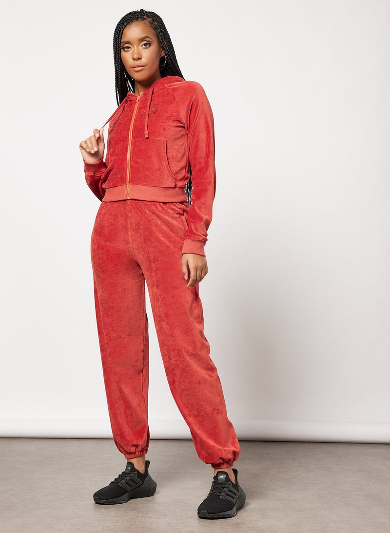 Les Girls Les Boys Basic Zip-Up Velvet Hoodie Red  - Image 4