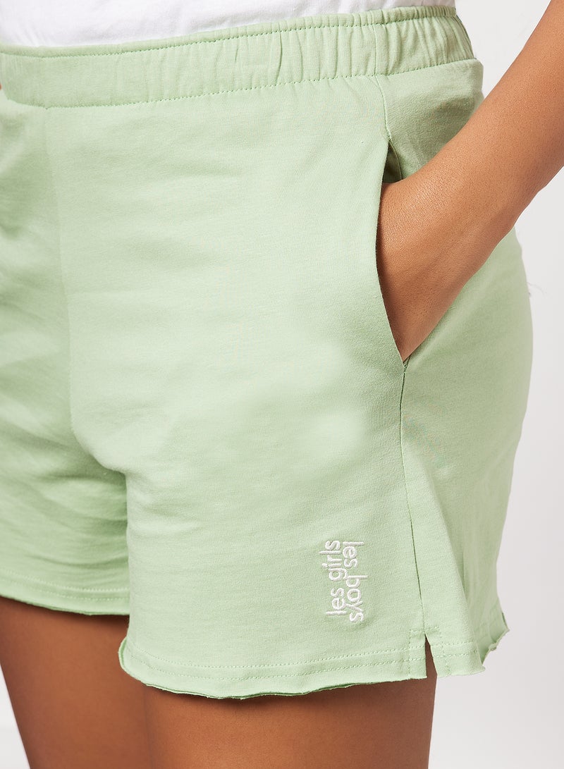 Les Girls Les Boys - Embroidered Logo Shorts Green - Image 1