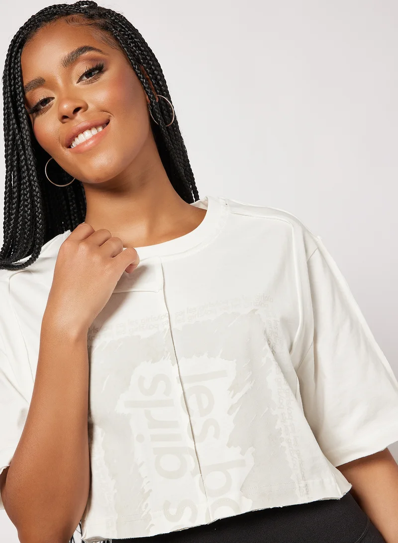 Les Girls Les Boys Deconstructed Cropped T-Shirt White