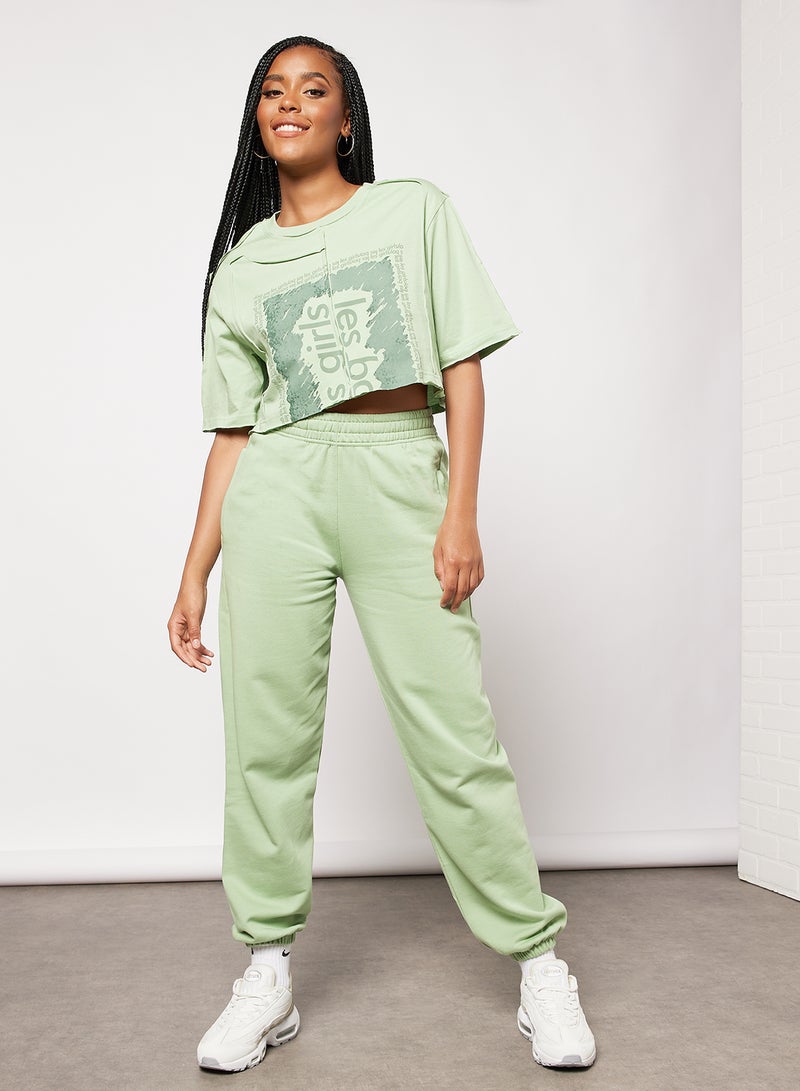 Les Girls Les Boys Deconstructed Cropped T-Shirt Green  - Image 4