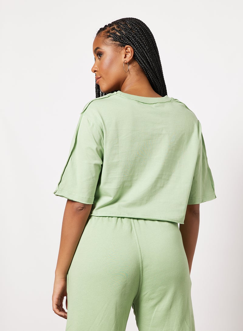 Les Girls Les Boys Deconstructed Cropped T-Shirt Green  - Image 2
