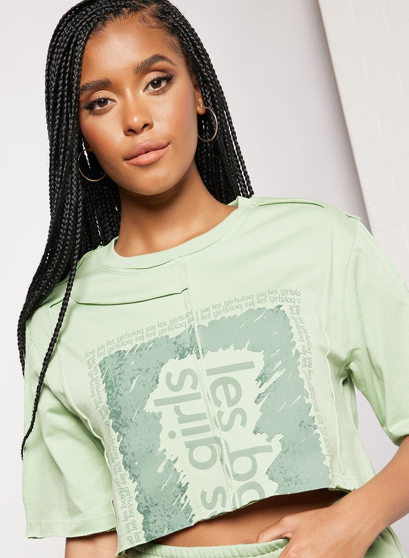 Les Girls Les Boys Deconstructed Cropped T-Shirt Green  - Image 3