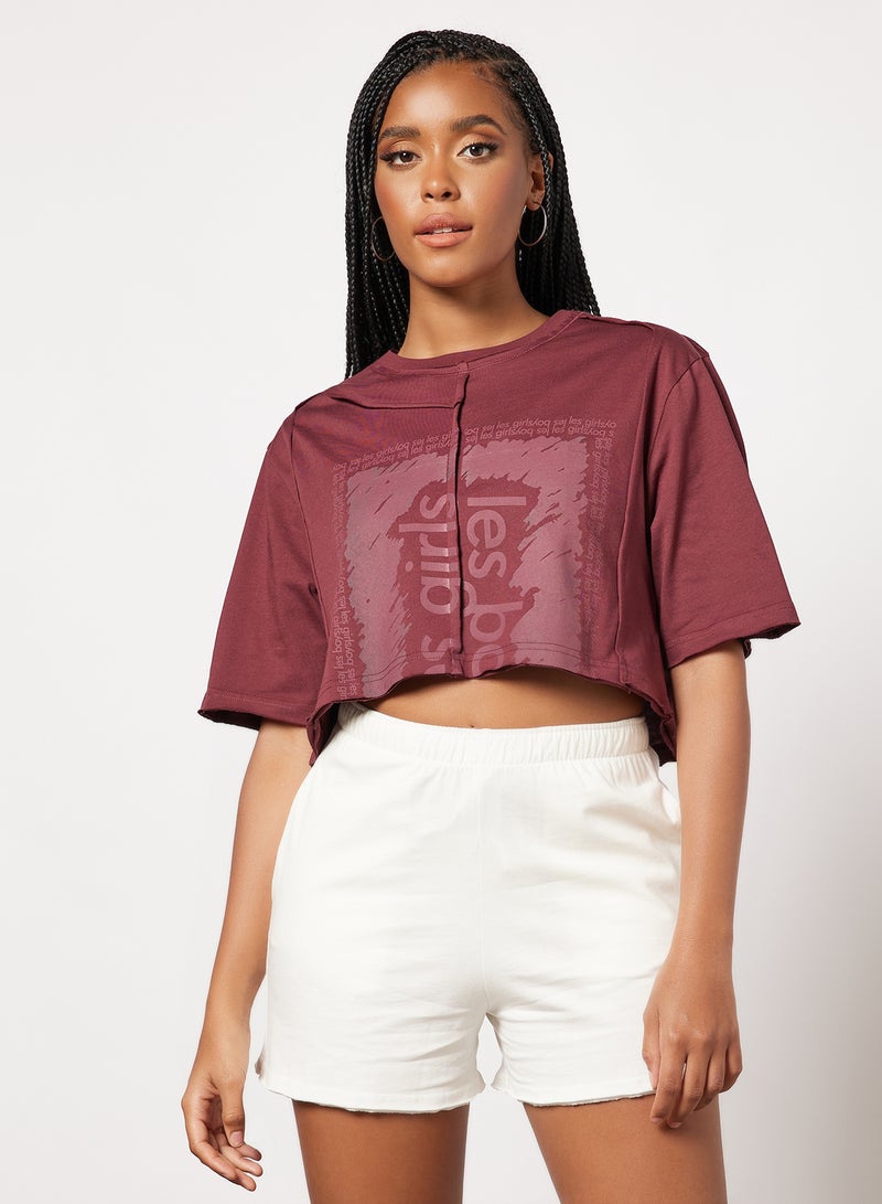 Les Girls Les Boys - Deconstructed Cropped T-Shirt Maroon - Image 1