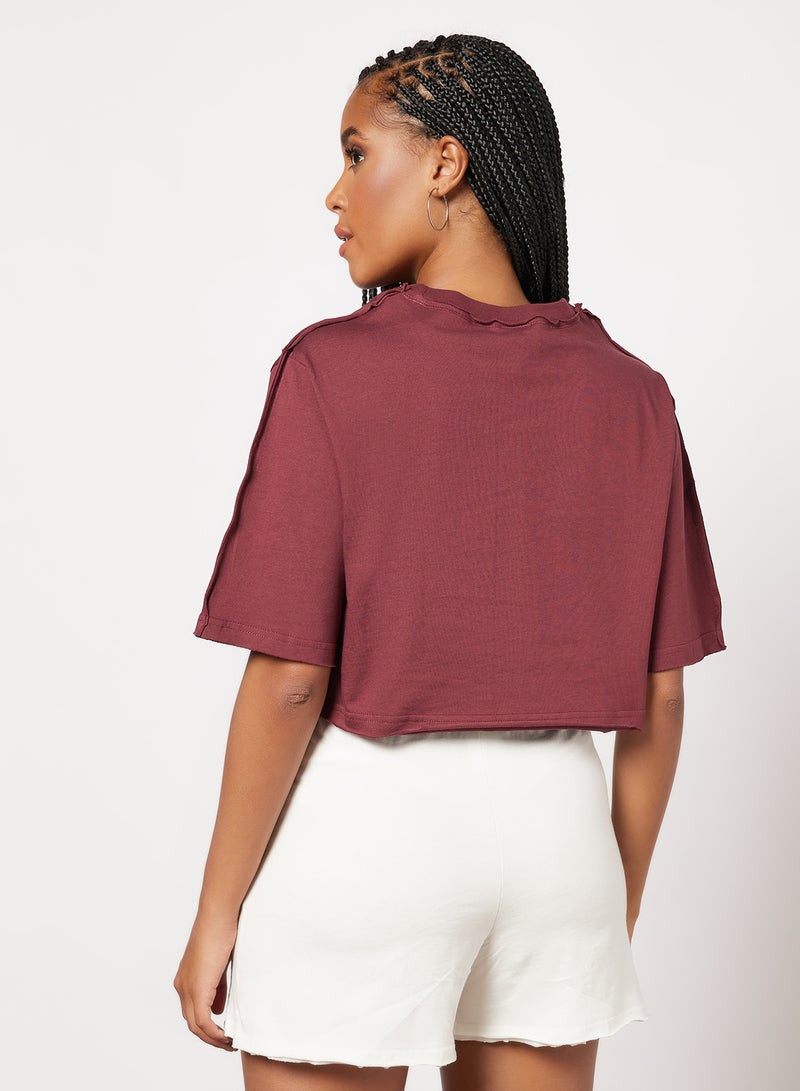Les Girls Les Boys - Deconstructed Cropped T-Shirt Maroon - Image 1
