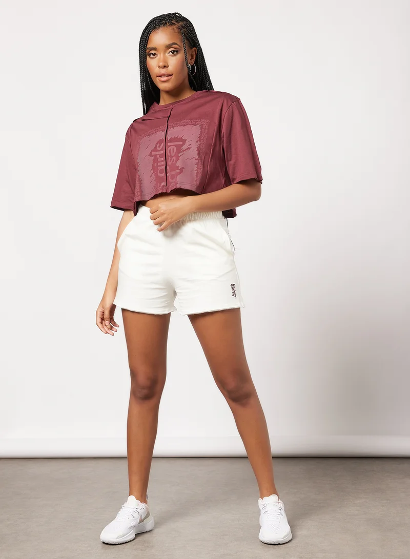 Les Girls Les Boys Deconstructed Cropped T-Shirt Maroon