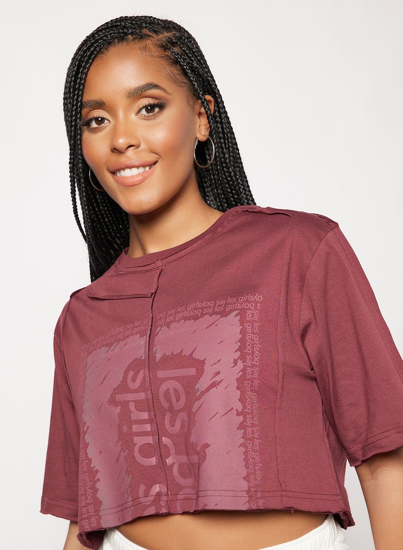 Les Girls Les Boys - Deconstructed Cropped T-Shirt Maroon - Image 1