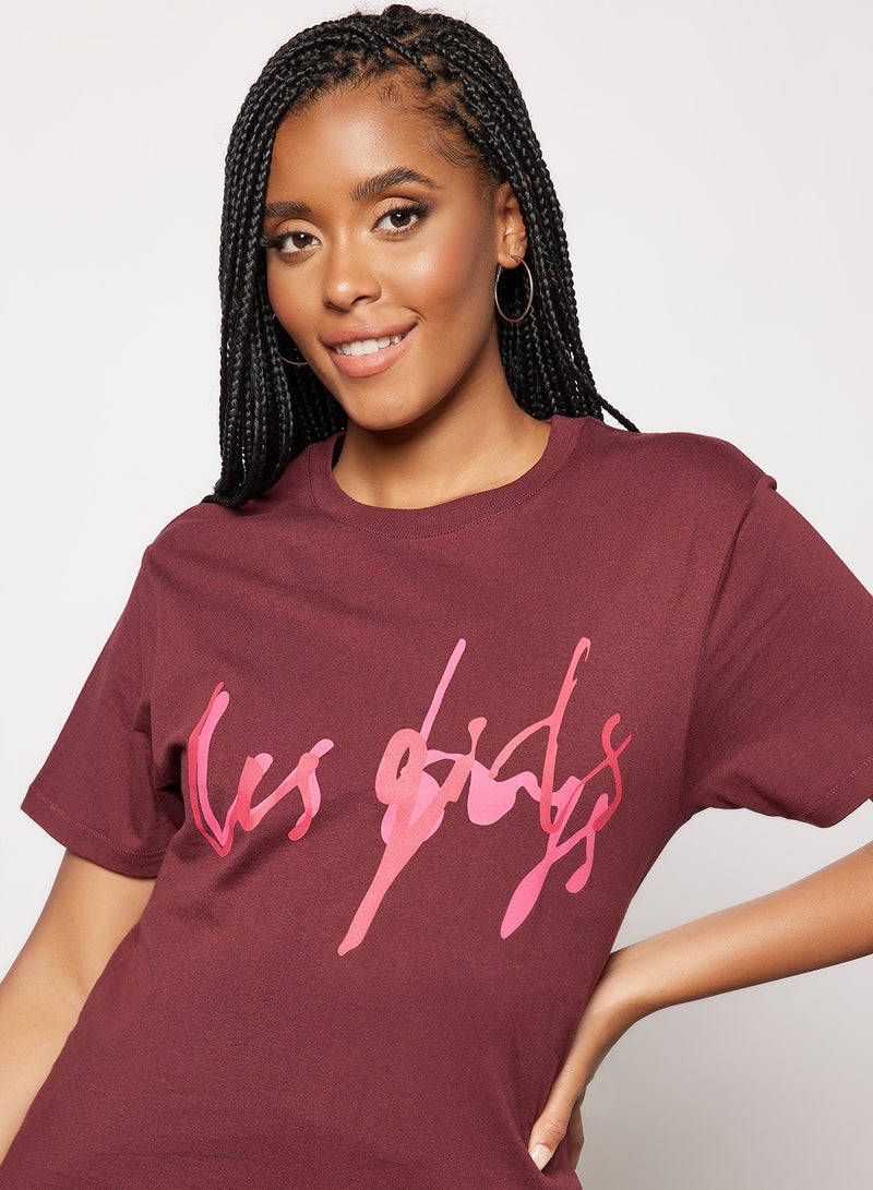 Les Girls Les Boys Graphic Text Print T-Shirt Maroon  - Image 3