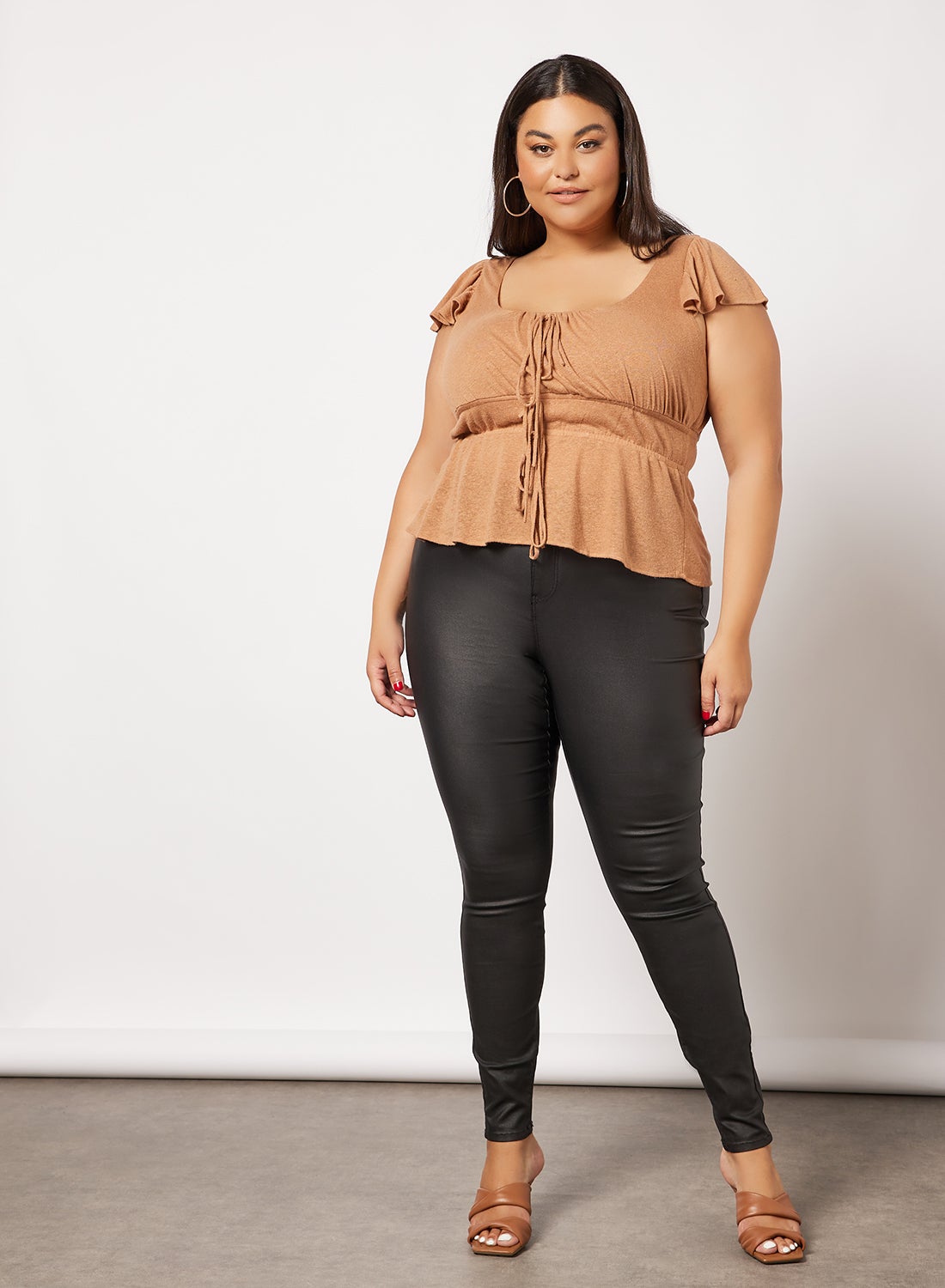 Plus Size Ruffle Sleeve Top Brown - https://f.nooncdn.com/p/v1646301743/N44395966V_4.jpg?format=jpg&width=original