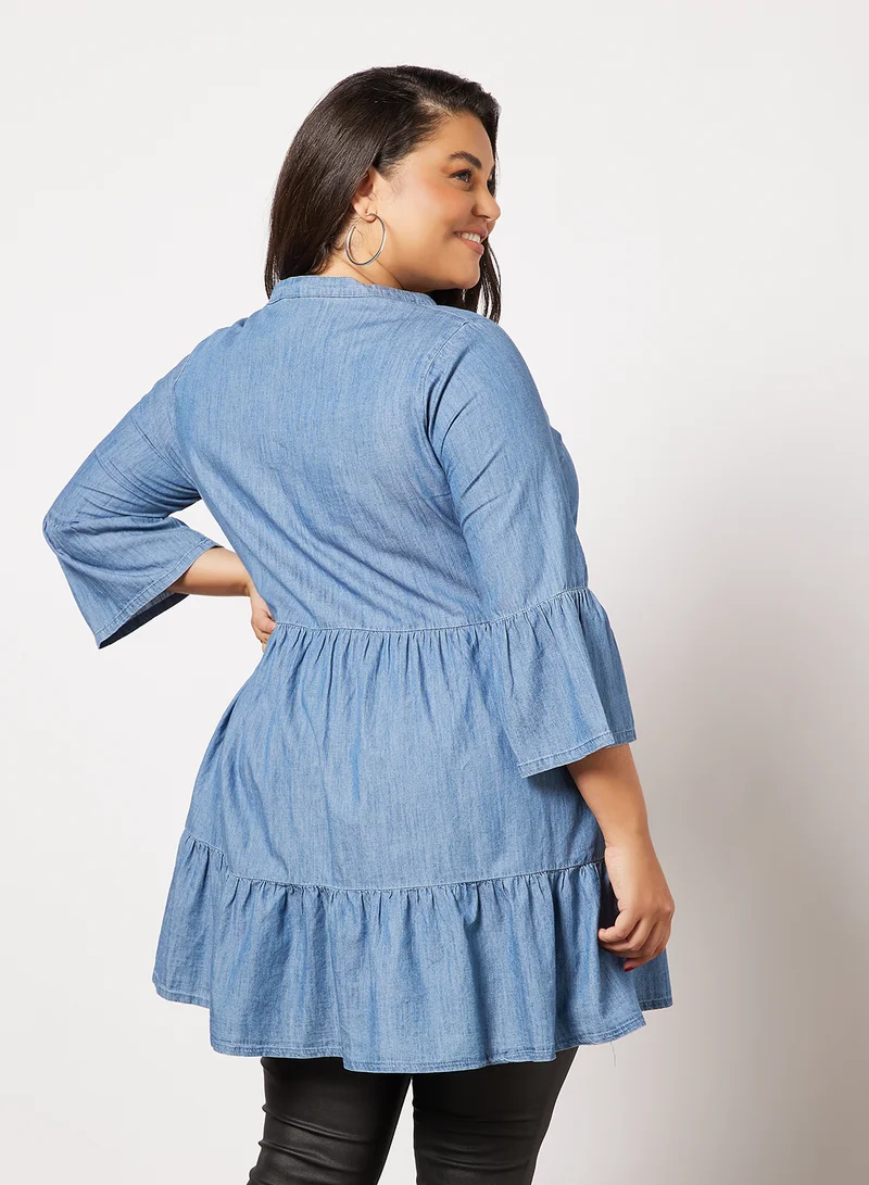 Only Carmakoma Curvy Ruffle Hem Tunic Blue