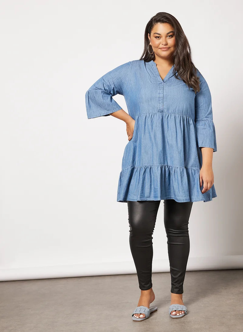 Only Carmakoma Curvy Ruffle Hem Tunic Blue