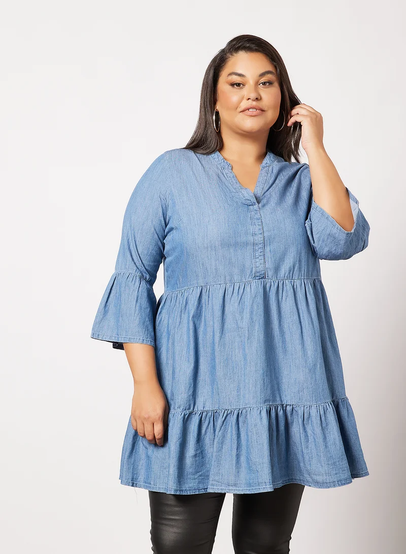 Only Carmakoma Curvy Ruffle Hem Tunic Blue
