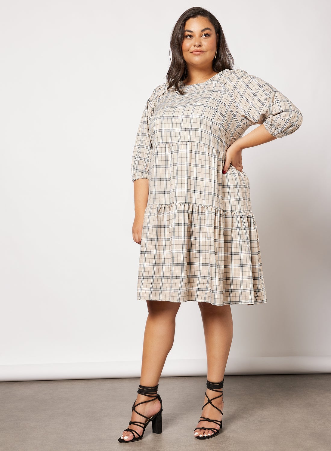 Curve Check Print Dress Beige - https://f.nooncdn.com/p/v1646301747/N44924204V_4.jpg?format=jpg&width=original