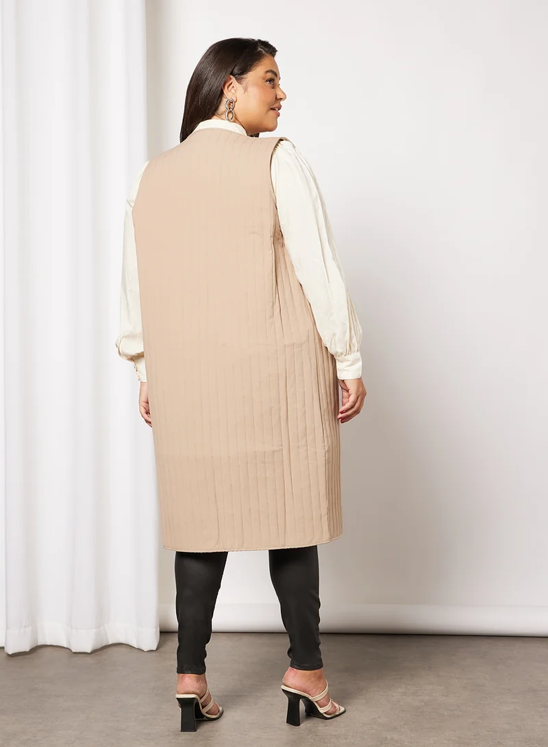 Vero Moda Curve Plus Size Longline Vest Beige