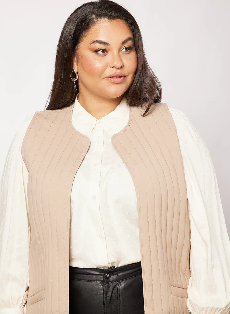 Vero Moda Curve Plus Size Longline Vest Beige