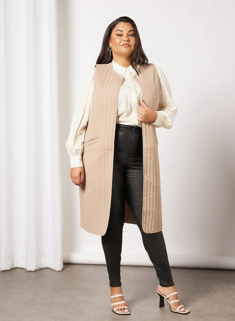 Vero Moda Curve Plus Size Longline Vest Beige