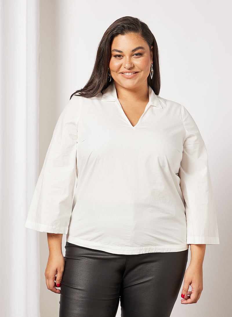 Vero Moda Curve - Curve V-Neck Organic Cotton Top White - Image 1