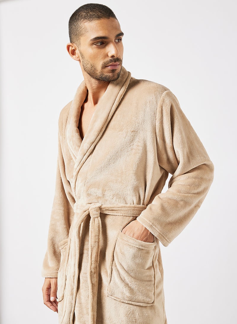 Bathrobe - 100% Cotton Quick Dry - Super Absorbent - Beige Color - 1 Piece Beige L/XL