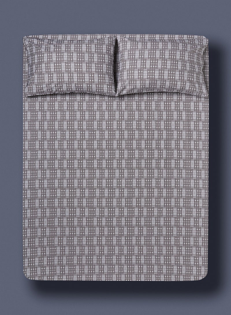Noon East - Fitted Bedsheet Set Queen Size 100% Cotton Premium Quality 200 TC Everyday Use Breathable And Soft, With 1 Bed Sheet 150X200 Cm + 25cm And 2 Pillow Cases 50X75 Cm - Dark Grey Brick Dark Grey Brick - Image 1