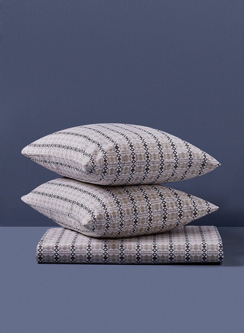 Noon East - Fitted Bedsheet Set Queen Size 100% Cotton Premium Quality 200 TC Everyday Use Breathable And Soft, With 1 Bed Sheet 150X200 Cm + 25cm And 2 Pillow Cases 50X75 Cm - Grey Grey - Image 1