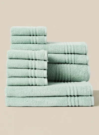 Noon East 12 Piece Bathroom Towel Set - 500 GSM 100% Cotton - 4 Hand Towel - 6 Face Towel - 2 Bath Towel - Multicolor Blue_Aqua Color - Highly Absorbent - Fast Dry Aqua