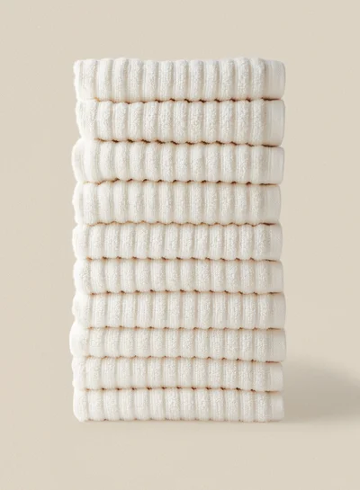 Noon East 10 Piece Bathroom Towel Set - 450 GSM 100% Cotton Ribbed - 10 Hand Towel - Highly Absorbent - Fast Dry Natural 40 x 70cm